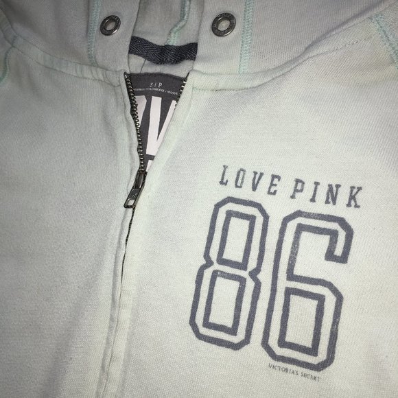 PINK Victorias Secret Womens S Mint Green Gray Zip Up Long Sleeve Hoodie READ - Picture 5 of 10